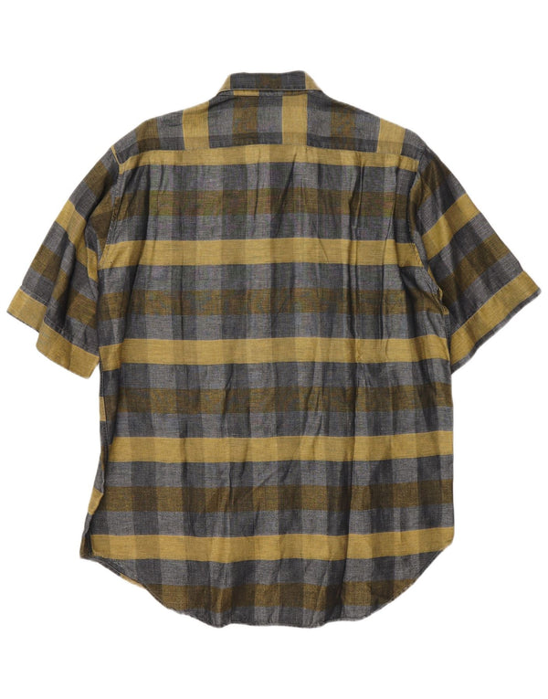 Camisa masculina de manga curta Sangiorgio tamanho 40/15 xadrez cinza médio