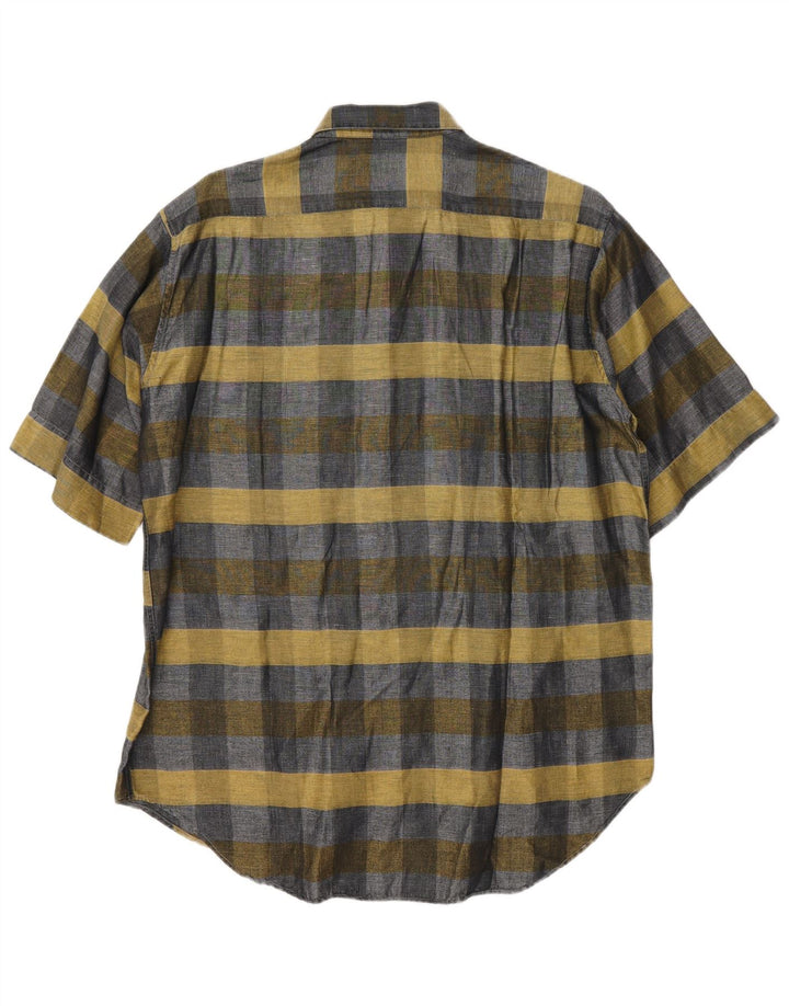 Camisa masculina de manga curta Sangiorgio tamanho 40/15 xadrez cinza médio