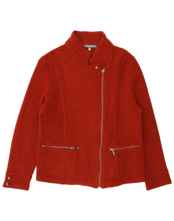 Jaqueta blazer feminina de malha com zíper completo Laura Ashley Reino Unido 16 grande lã de cordeiro vermelha