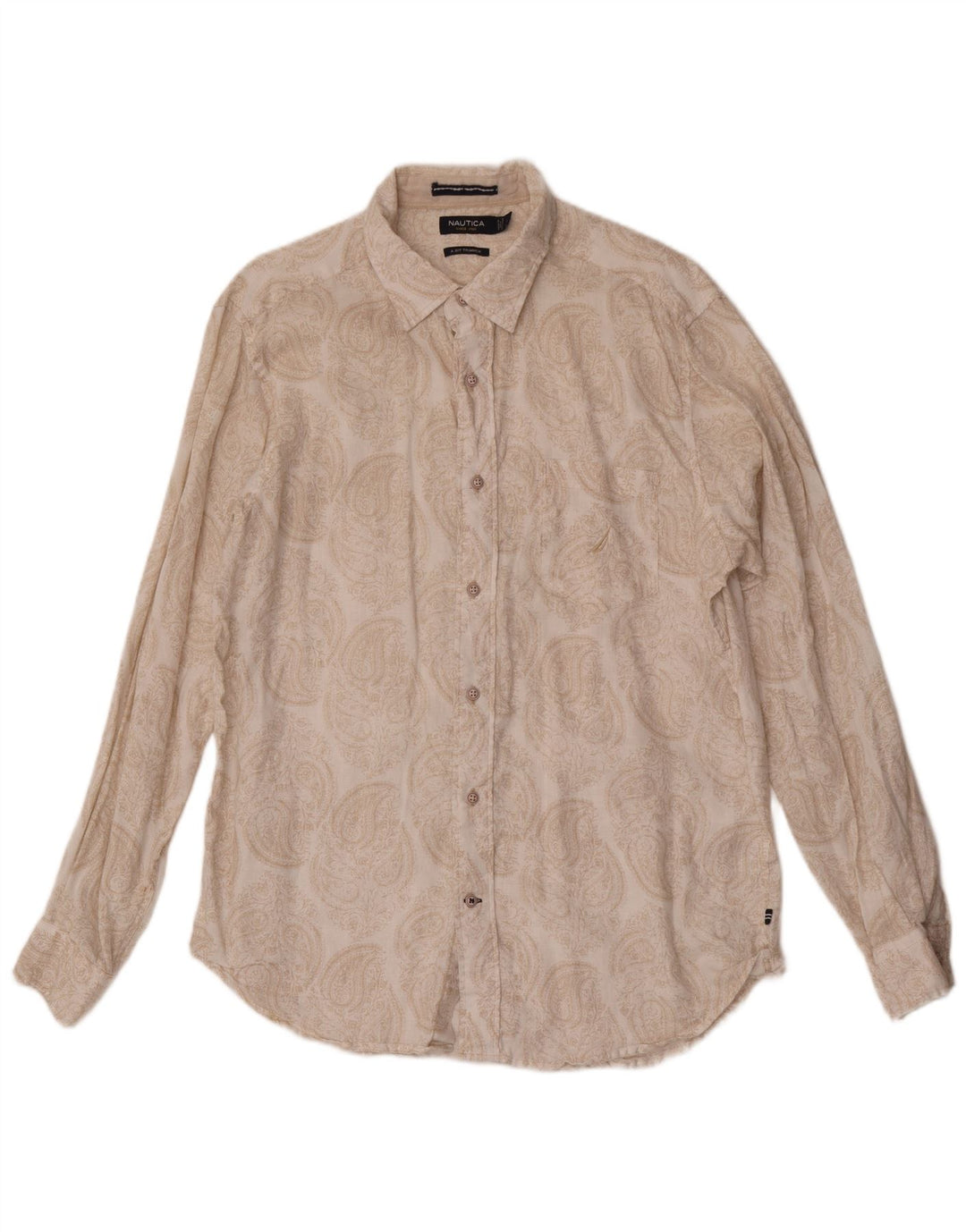 Camisa masculina Nautica grande linho paisley bege