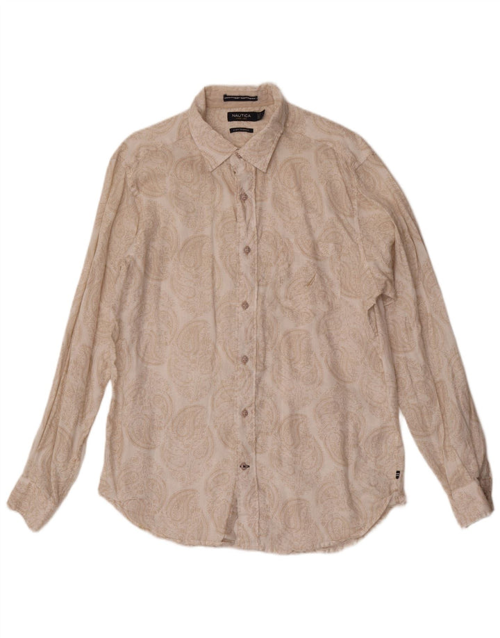 Camisa masculina Nautica grande linho paisley bege