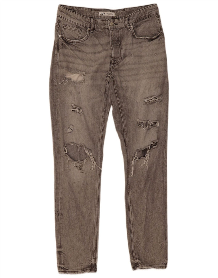 Zara Mens Distressed Slim Jeans EU 42 Grande W32 L31 Algodão Cinza