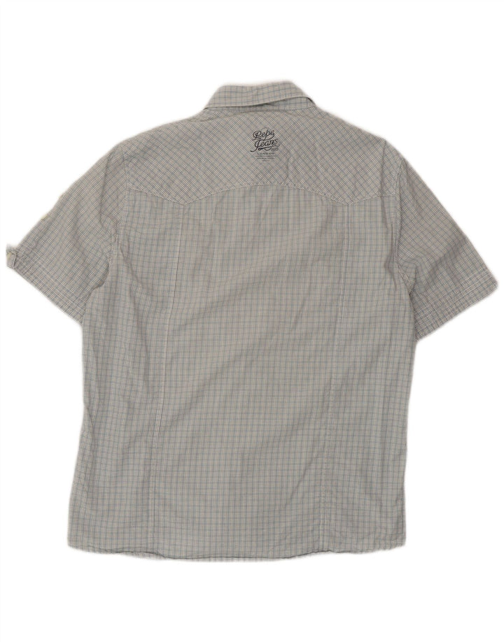 Camisa masculina PEPE Jeans manga curta regular fit grande xadrez azul