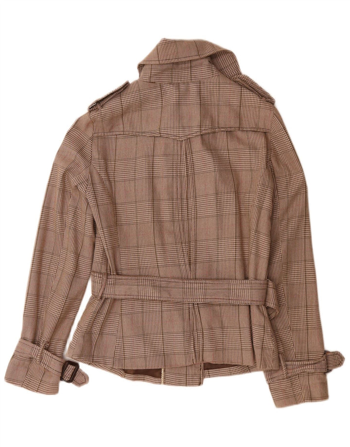 PEPE Jeans feminino com cinto ervilha casaco Reino Unido 14 médio marrom houndstooth algodão
