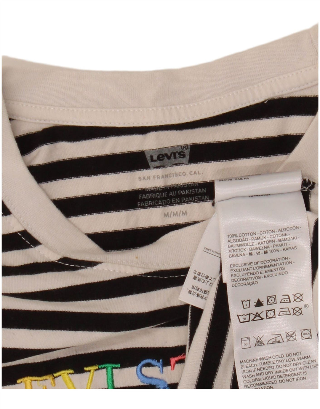 Top gráfico oversized feminino Levi's manga comprida Reino Unido 14 listrado preto médio