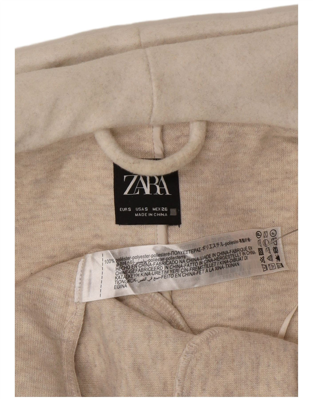 Casaco feminino Zara com capuz grande e trespassado duplo Reino Unido 10 pequeno off white