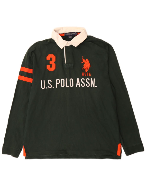 US Polo Assn. Rugby gráfico masculino de manga comprida Camisa algodão verde médio