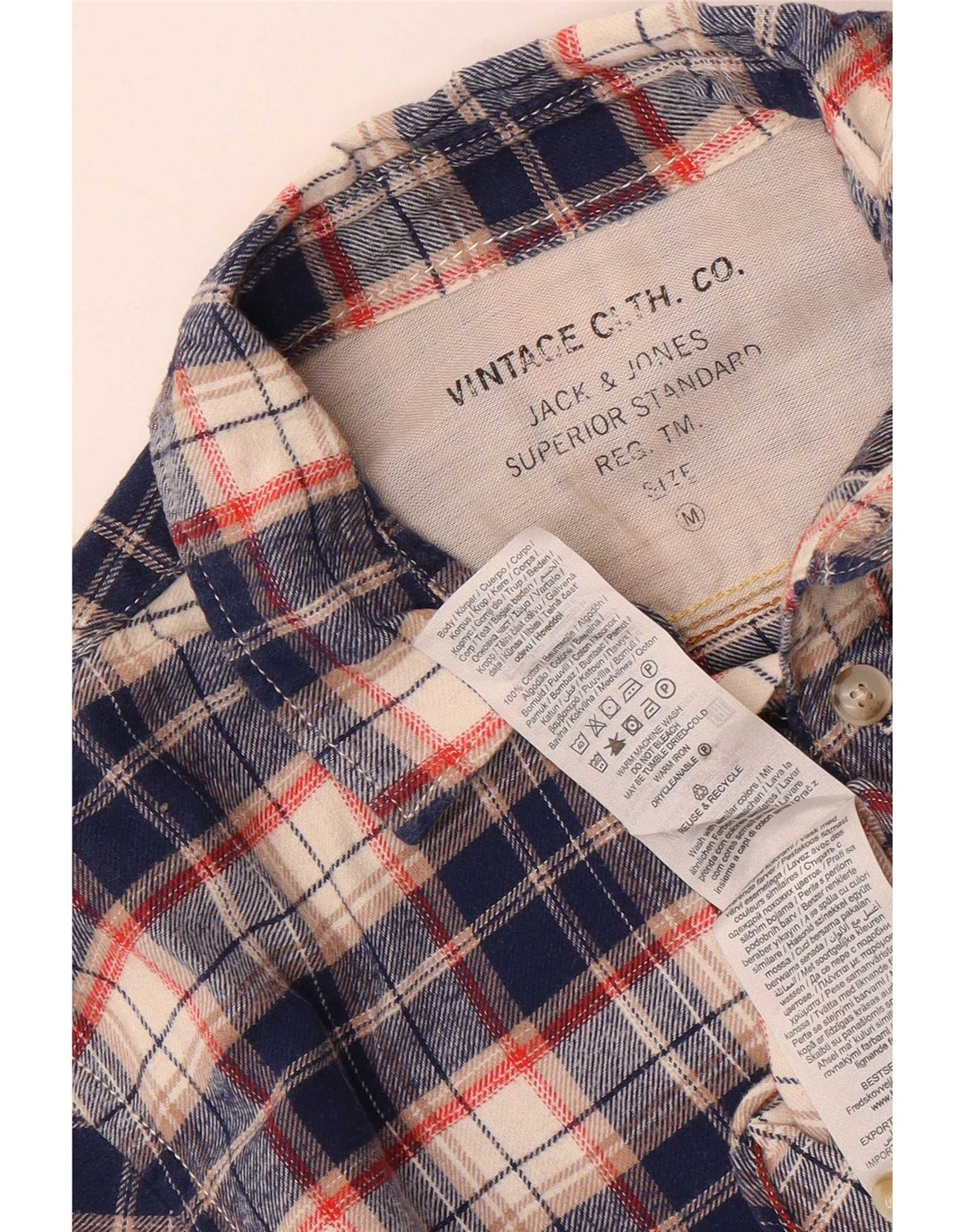 Camisa masculina de flanela Jack & Jones de algodão xadrez azul marinho médio