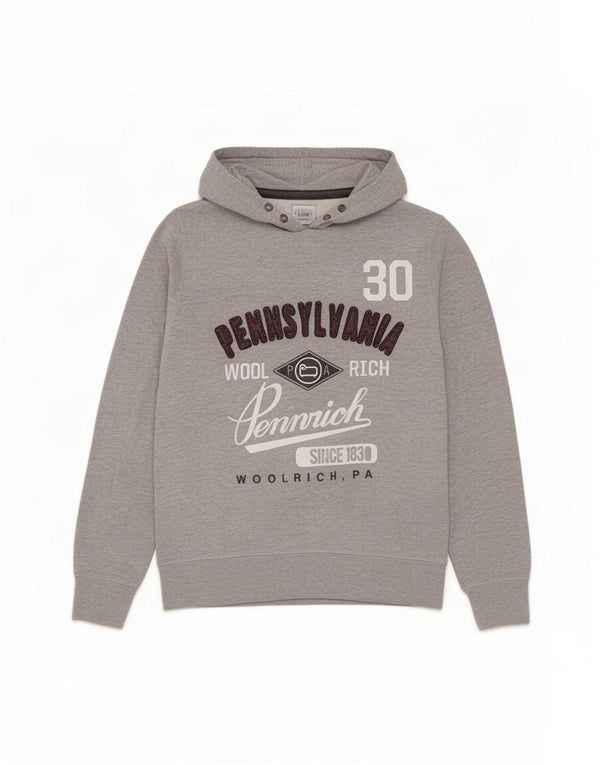 Woolrich moletom masculino com capuz gráfico cinza médio algodão
