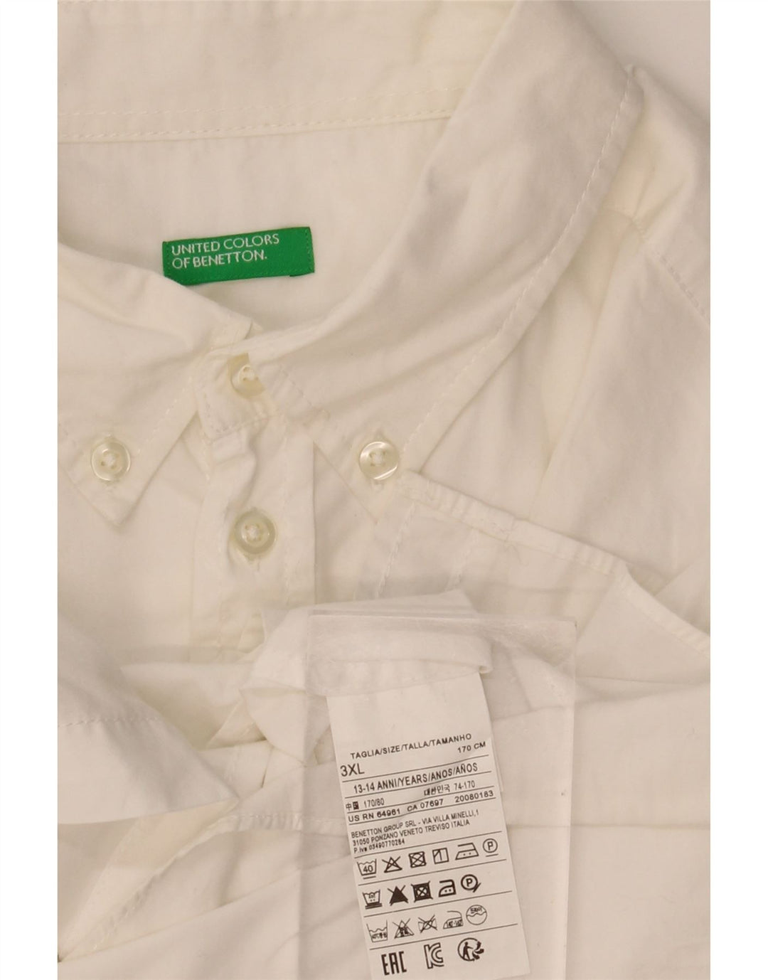 BENETTON Boys Shirt 13-14 Years 3XL White Cotton Vintage Benetton and Second-Hand Benetton from Messina Hembry 