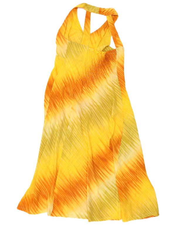 Vestido maxi feminino vintage UK 18 XL amarelo tie-dye poliéster