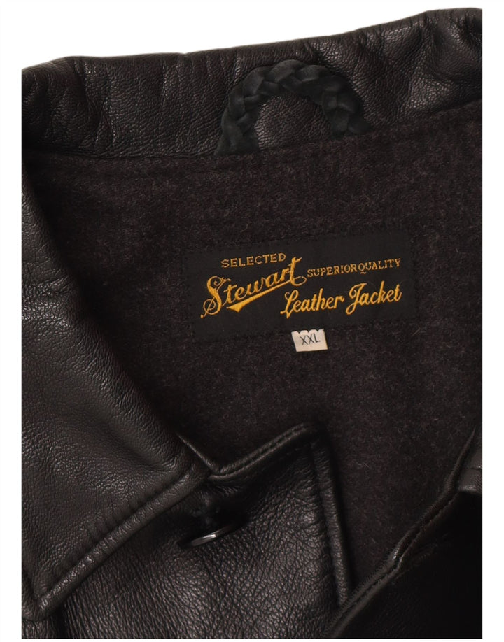 Jaqueta de couro masculina STEWART UK 44 2XL couro preto clássico