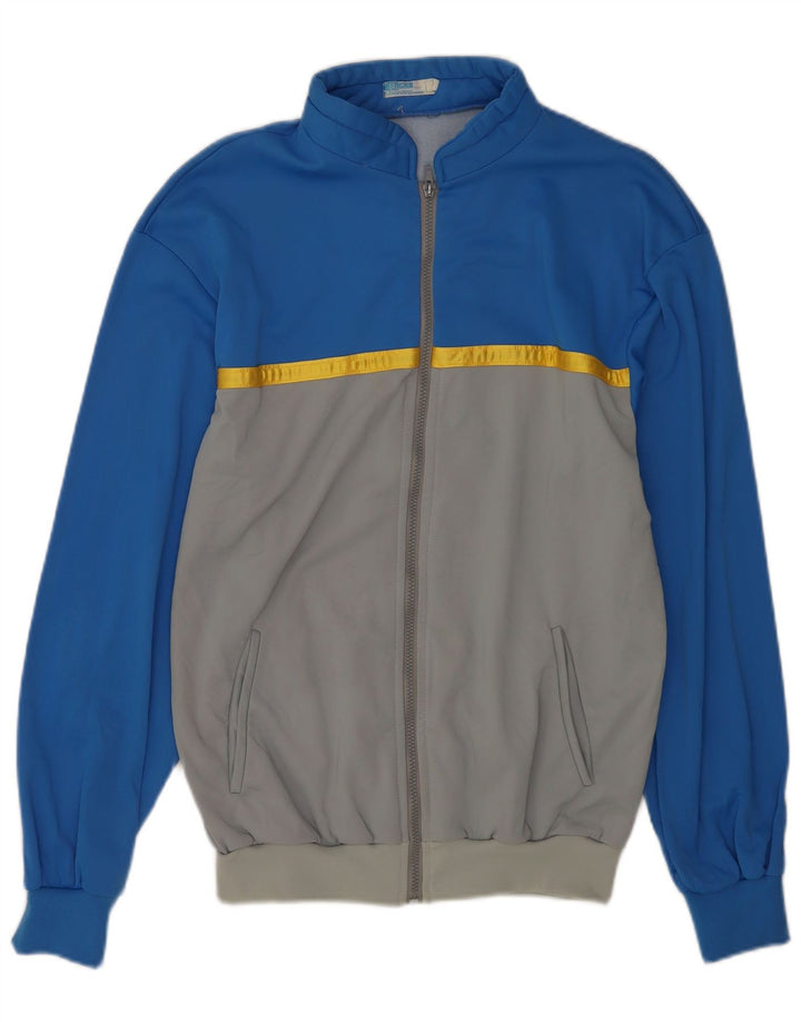 Jaqueta vintage masculina de agasalho grande bloco colorido azul