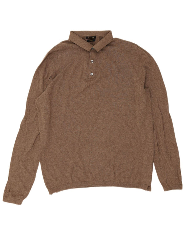 Suéter masculino Massimo Dutti com gola polo, grande algodão marrom