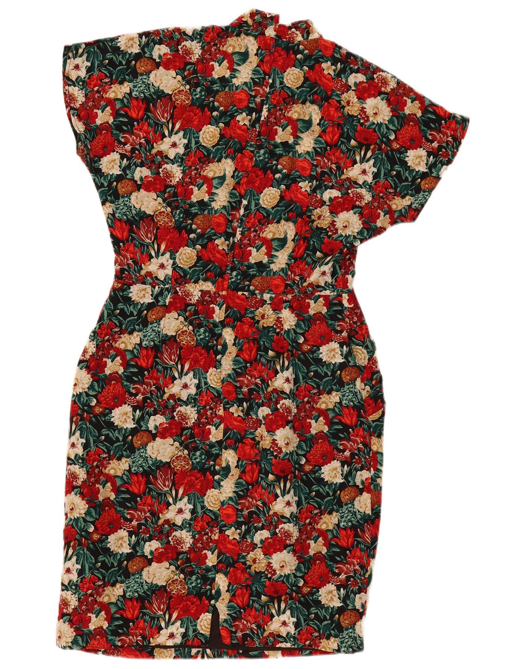Vestido bainha feminino vintage IT 46 grande seda floral multicolorida