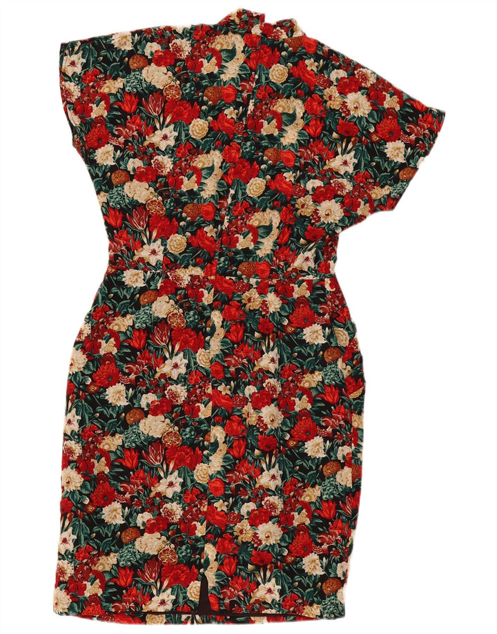 Vestido bainha feminino vintage IT 46 grande seda floral multicolorida