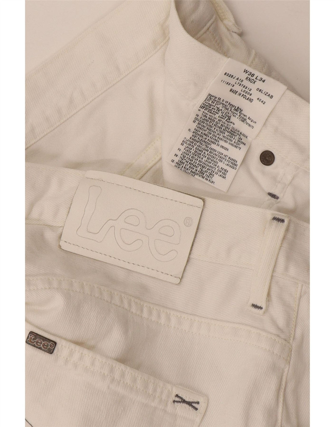 Lee Mens Knox Straight Jeans W36 L34 Algodão Branco