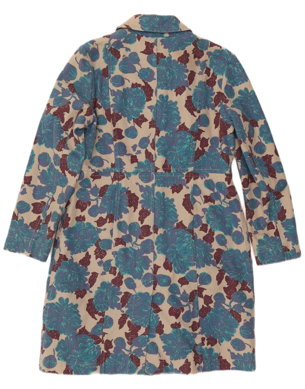 Sobretudo feminino Boden UK 14 algodão floral azul médio