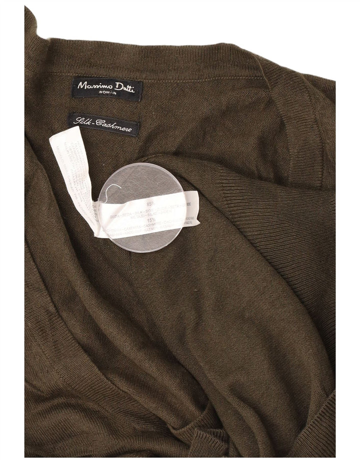 Suéter feminino Massimo Dutti com decote em V Reino Unido 14 seda cáqui médio