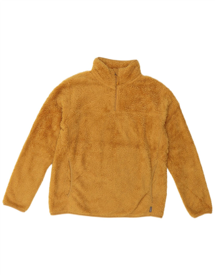 Jumper de lã feminino Eddie Bauer com zíper e gola UK 10 poliéster amarelo pequeno