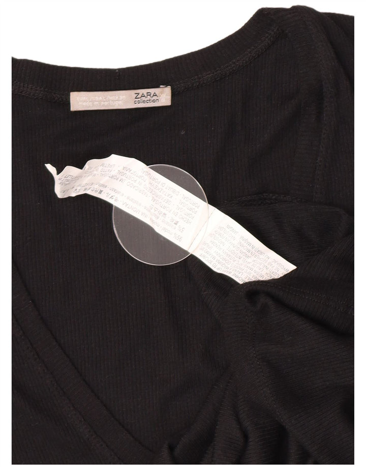Top feminino Zara manga comprida UK 14 grande preto modal