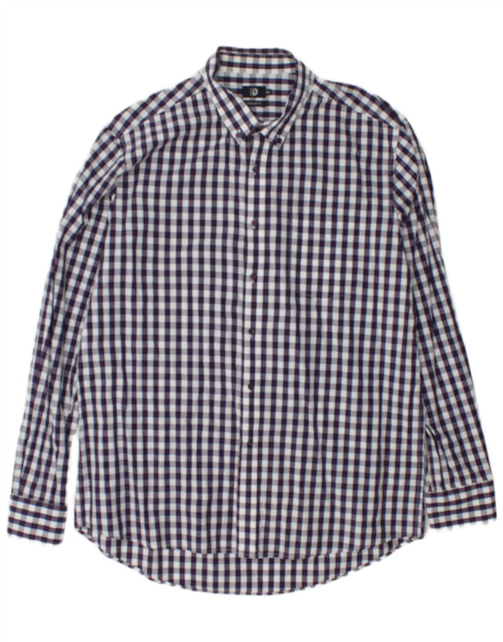 Camisa masculina de ajuste regular da Dack 2XL algodão guingão azul marinho