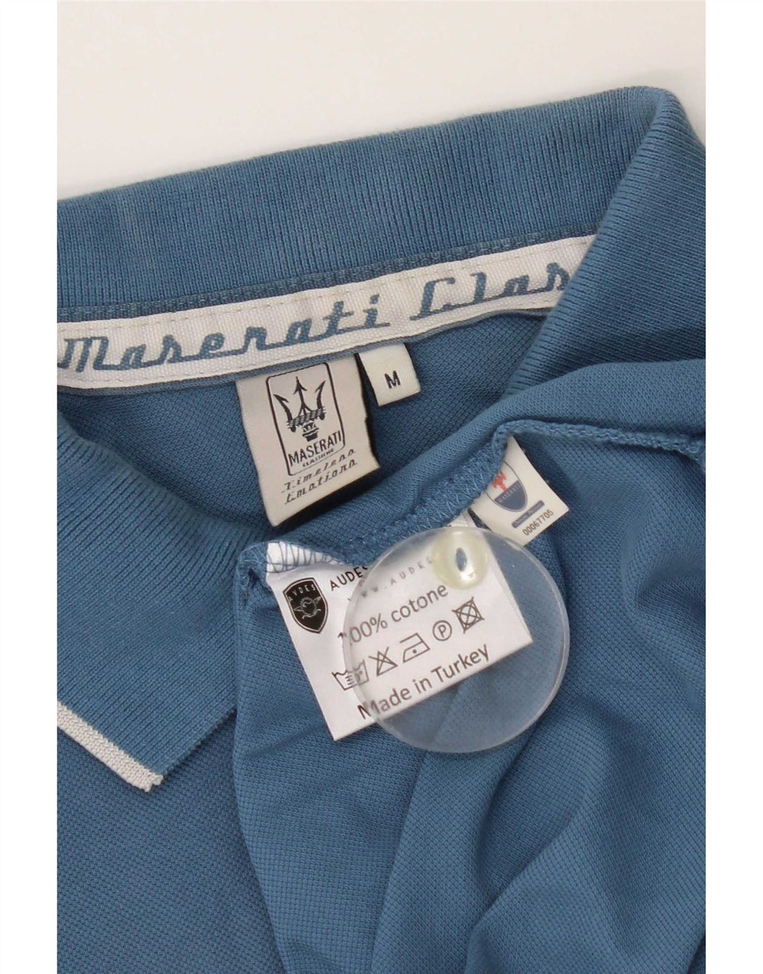 Camisa pólo gráfica masculina Maserati algodão azul médio