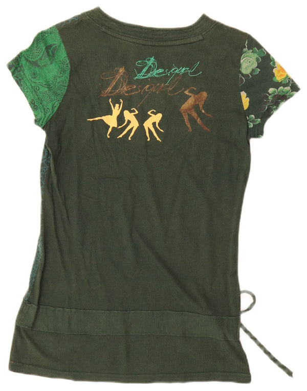 Desigual Camiseta feminina gráfica Top UK 12 verde médio