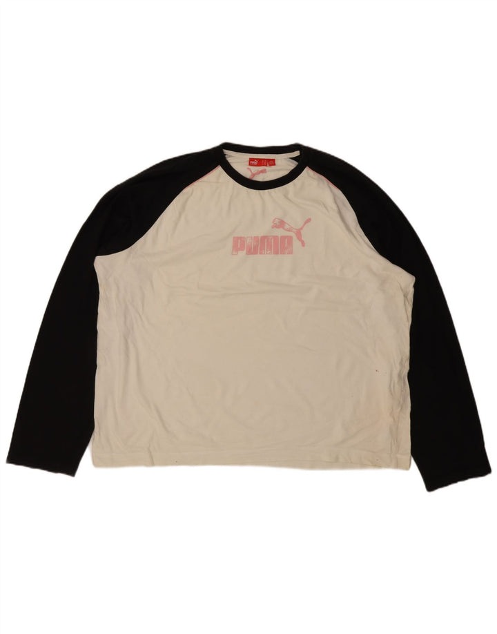 Puma Mens Graphic Top Manga Longa 2XL Branco Colorblock Algodão