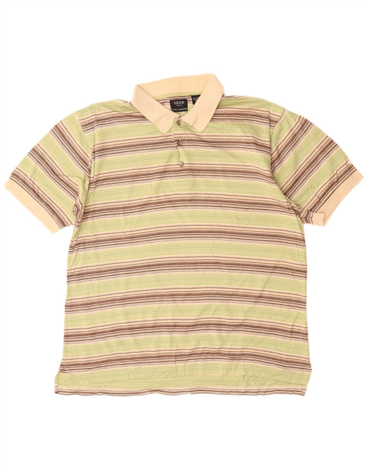 Camisa polo masculina IZOD grande algodão listrado cinza