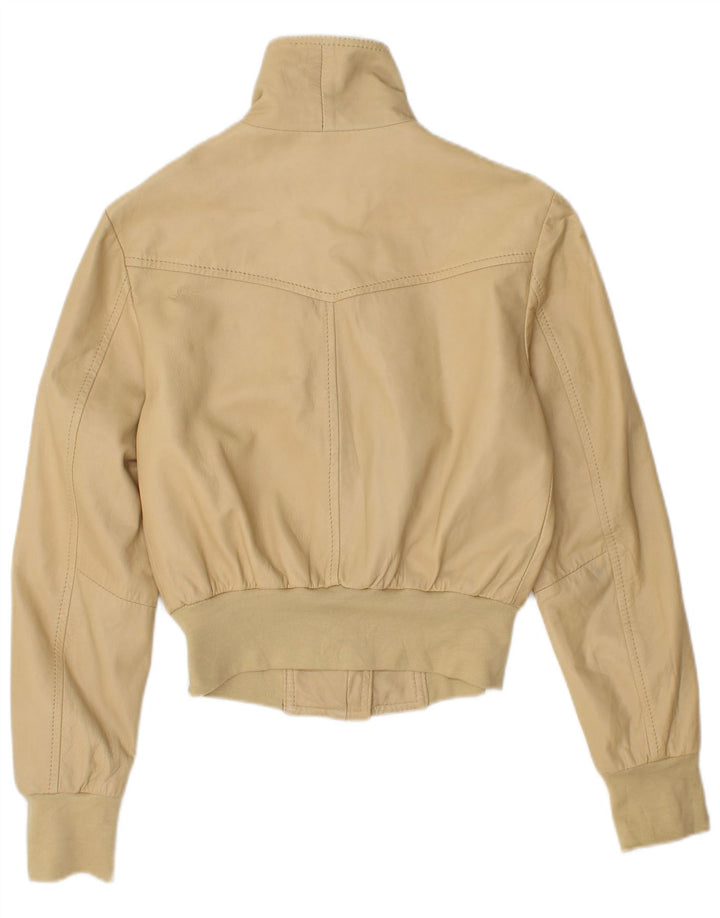 Jaqueta bomber vintage feminina UK 14 grande couro bege