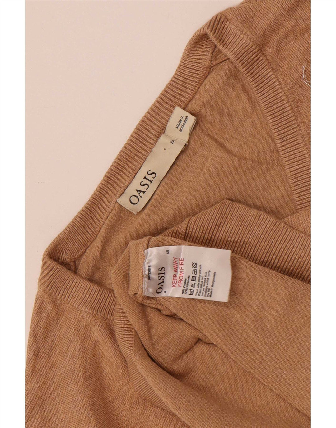Suéter feminino Oasis com decote em V e viscose bege médio Reino Unido 12