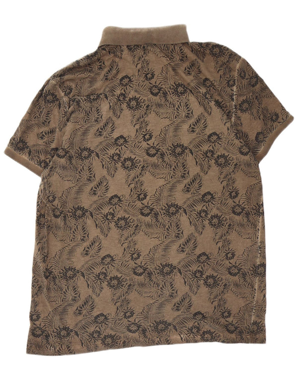Guess Mens Polo Shirt XL Brown Floral Cotton