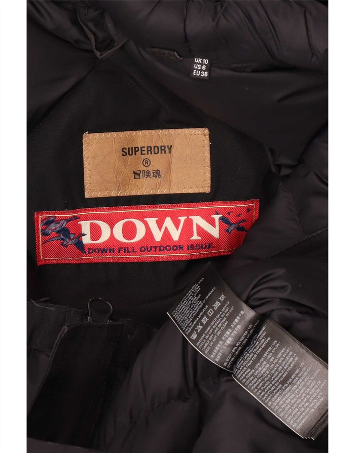 Jaqueta Parka com capuz feminina Superdry UK 10 poliéster preto pequeno