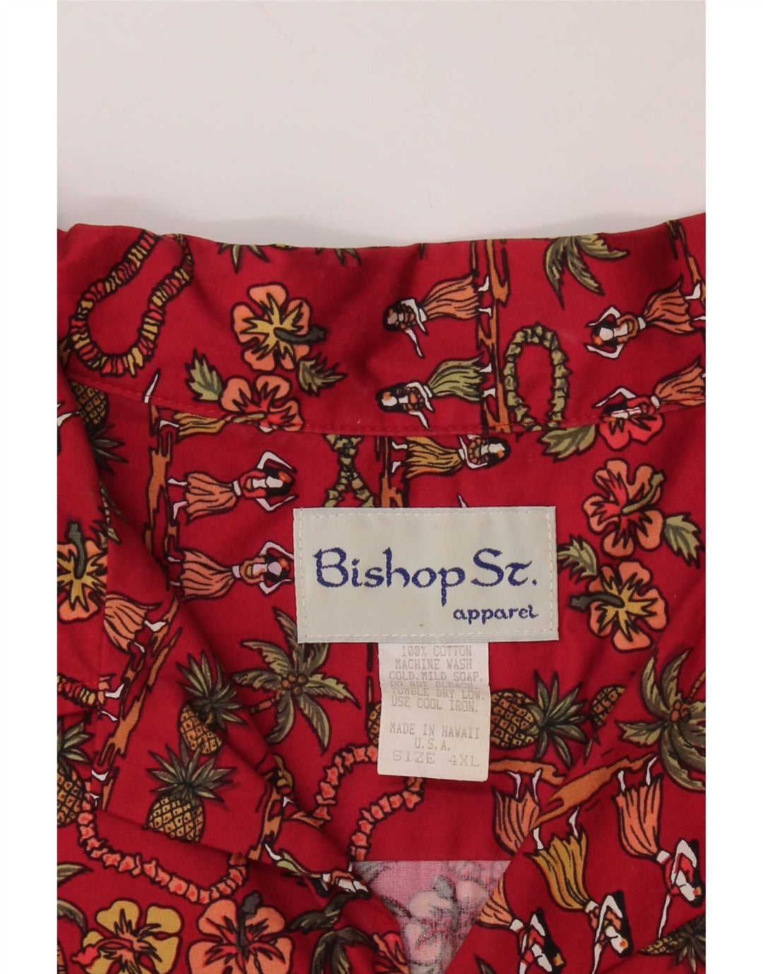 Camisa masculina de manga curta Bishop St. Apparel 4XL algodão floral vermelho