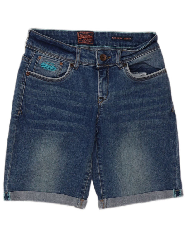 Bermuda jeans feminina SUPERDRY W26 pequeno algodão azul