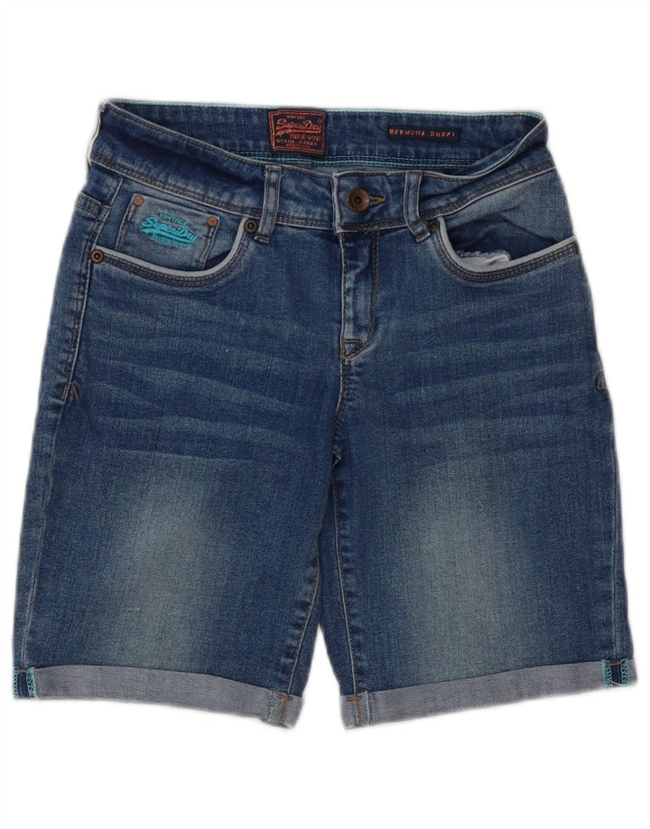 Bermuda jeans feminina SUPERDRY W26 pequeno algodão azul