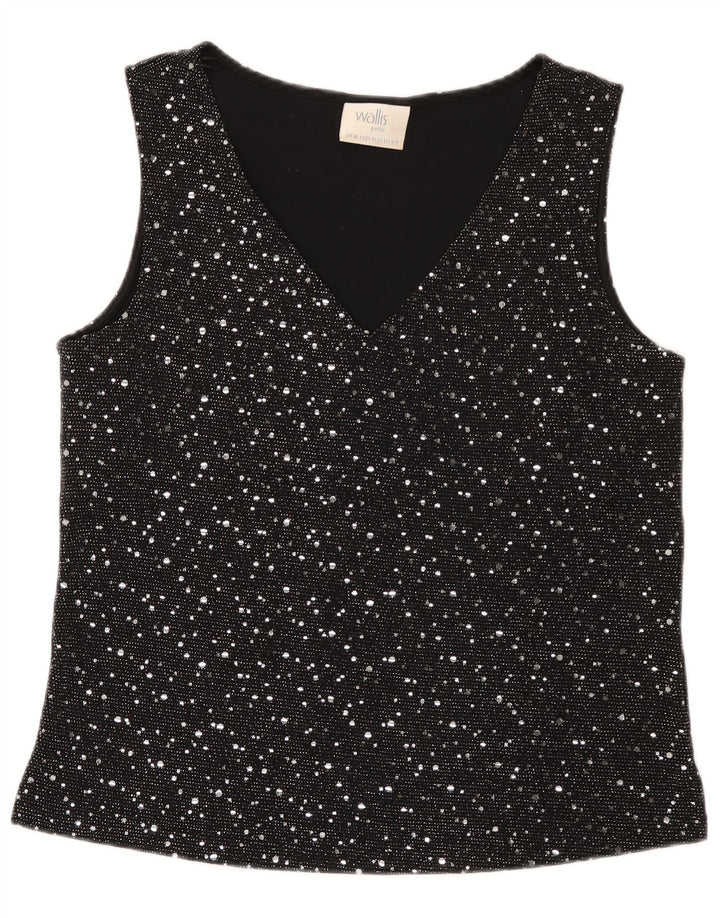 Blusa feminina sem mangas Wallis UK 14 nylon manchado preto médio