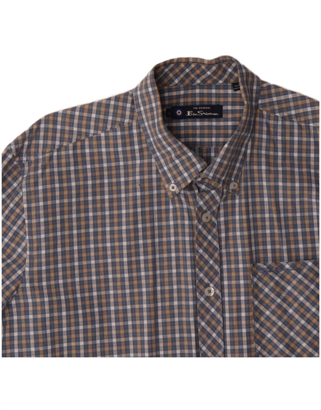 Camisa masculina BEN SHERMAN grande algodão xadrez azul