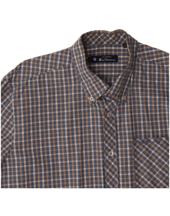 Camisa masculina BEN SHERMAN grande algodão xadrez azul
