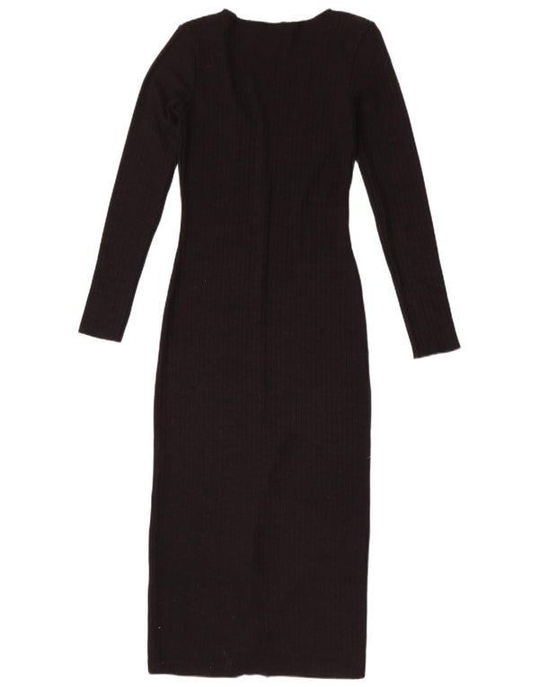 Zara Vestido maxi feminino manga comprida jumper Reino Unido 12 médio preto