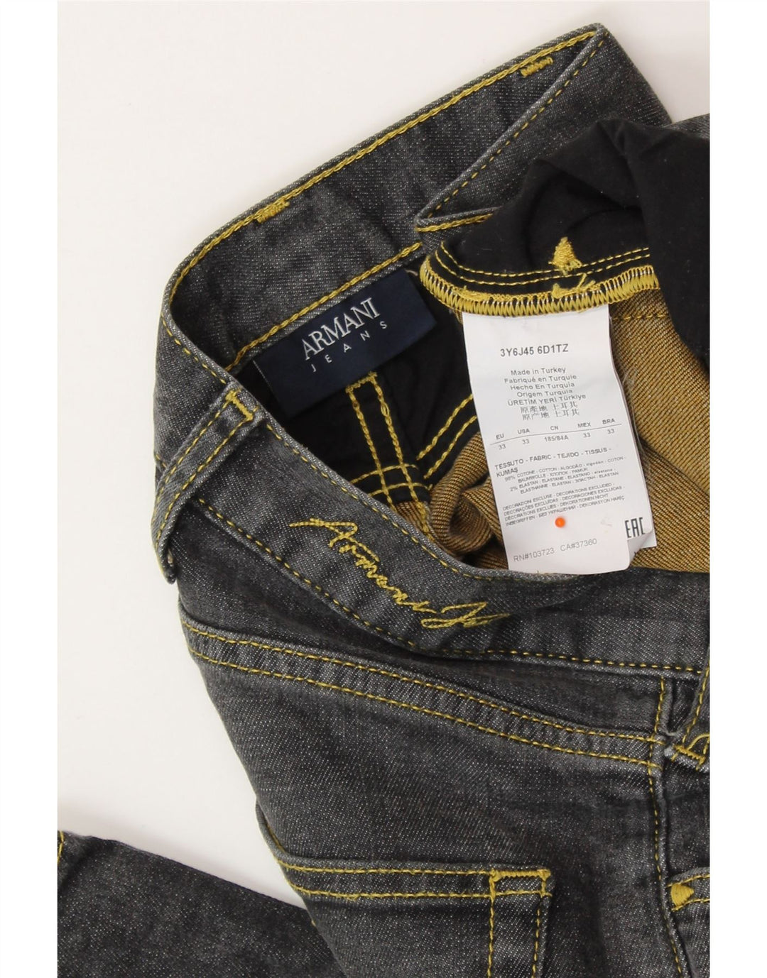 ARMANI Calça jeans reta masculina W33 L32 algodão cinza