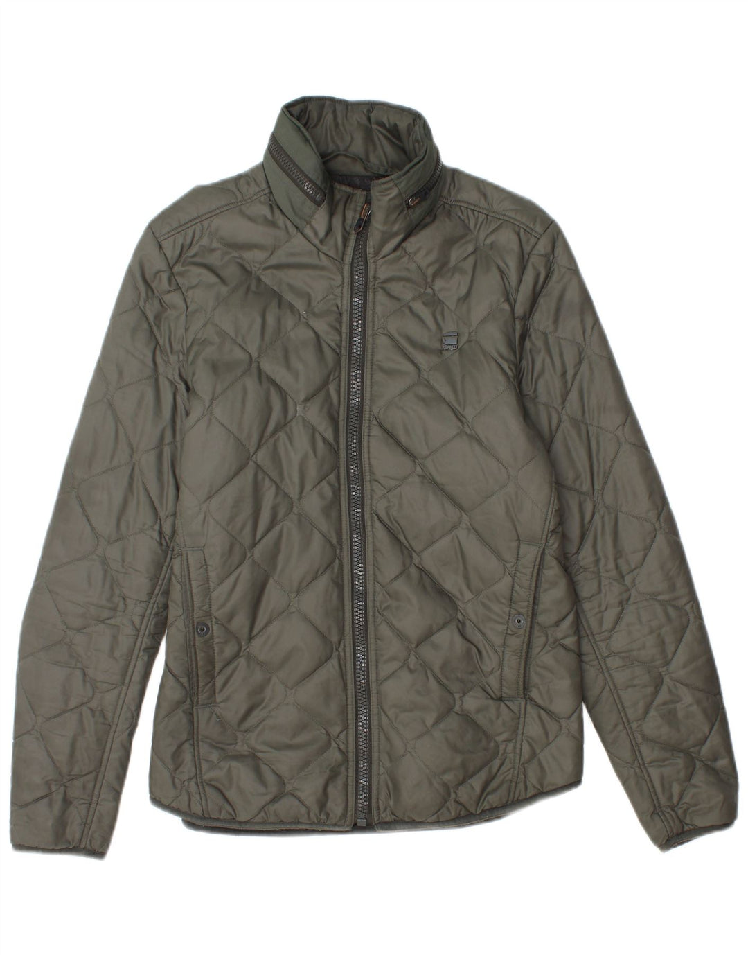 Jaqueta masculina acolchoada com capuz G-Star UK 36 pequena poliamida cáqui