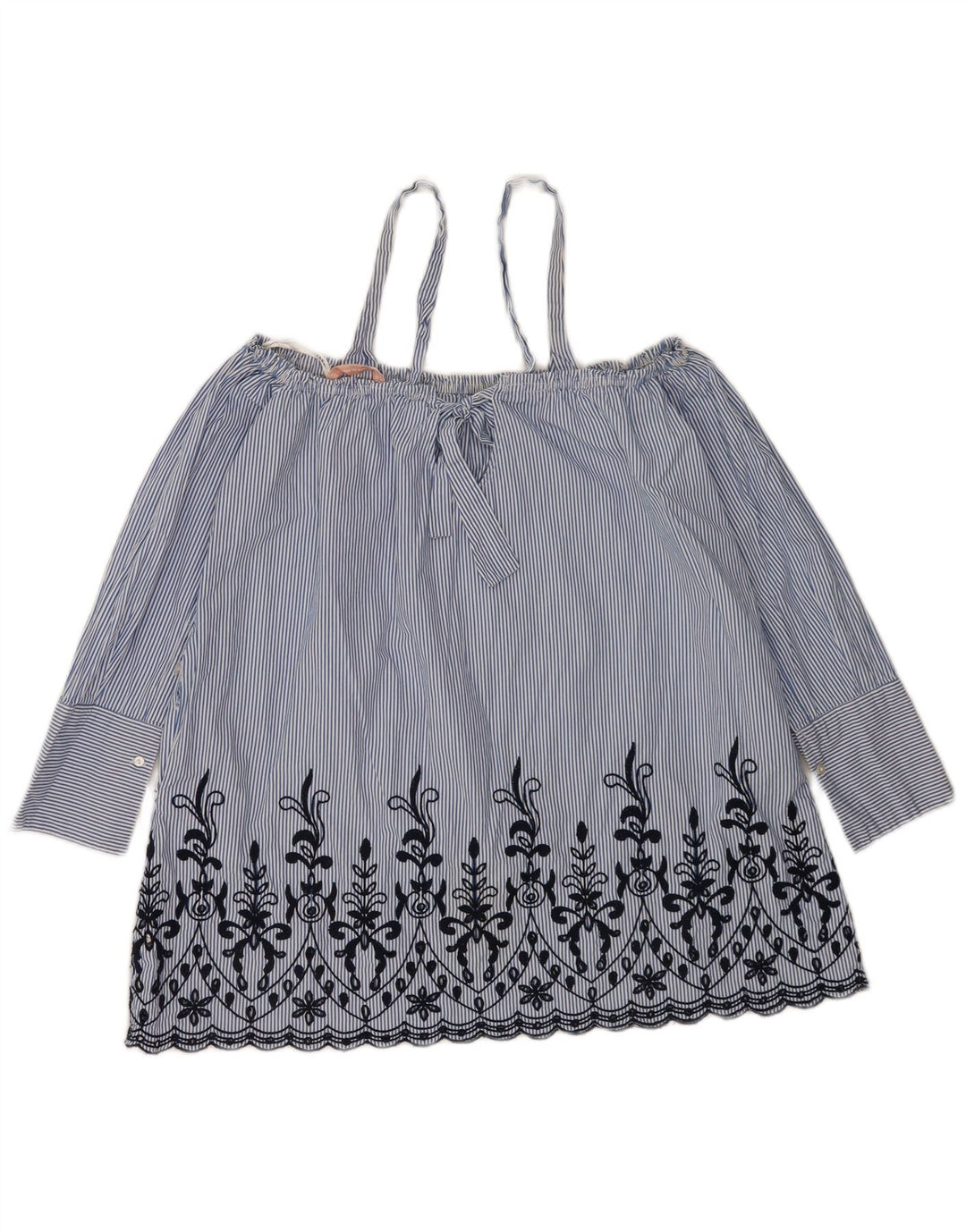 Blusa feminina Zara com ombros de fora oversized UK 14 listrado azul médio