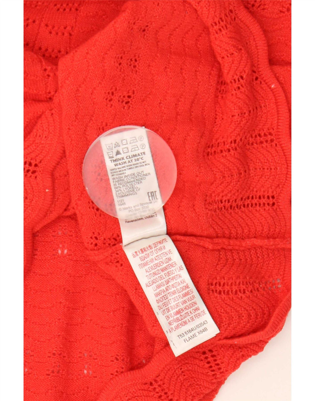 Suéter feminino Marks & Spencer com decote em V Reino Unido 14 poliéster vermelho médio
