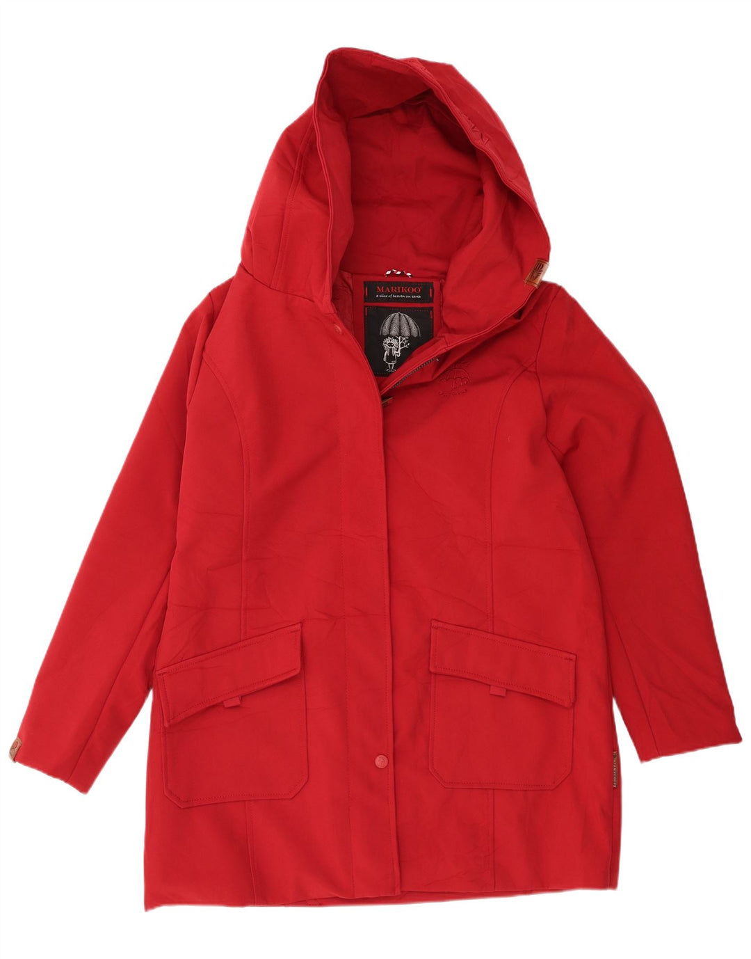 Sobretudo feminino Marikoo com capuz UK 20 2XL poliéster vermelho