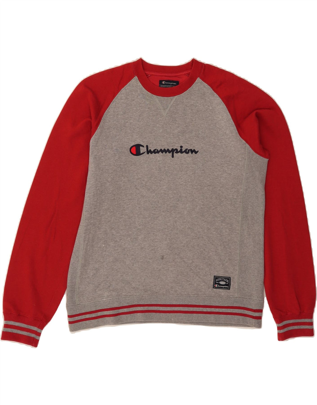 CHAMPION Mens Graphic Sweatshirt Jumper Large Grey Colourblock Cotton Vintage Champion and Second-Hand Champion from Messina Hembry 