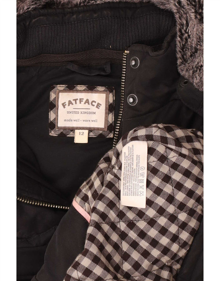 Colete acolchoado com capuz feminino Fat Face UK 12 poliéster preto médio
