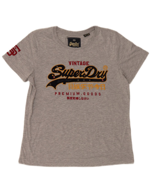 Camiseta gráfica feminina Superdry UK 14 grande cinza