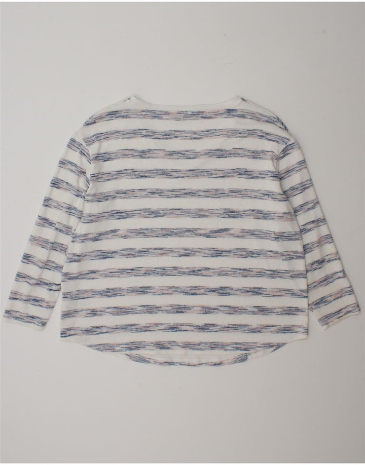 Top feminino Marks & Spencer manga comprida UK 18 XL viscose listrada branca